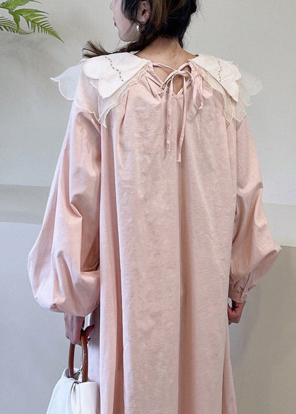 New Pink Peter Pan Collar Solid Cotton Dresses Spring NN032 shopify