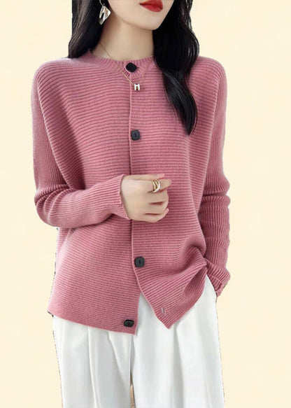 Fine Pink O-Neck Button Cotton Knit Cardigans Fall QP046 OL-NCT241001