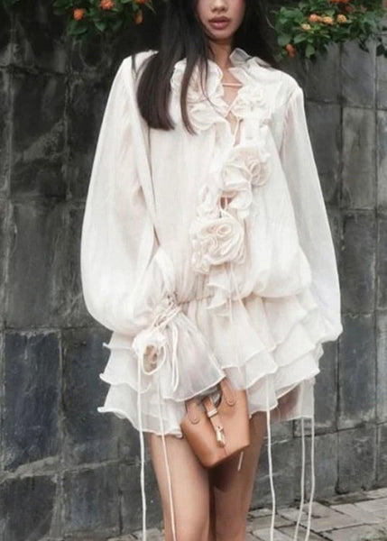 Three-Dimensional Flower Sleeve Ruffled Style Lantern Korean FashionChic