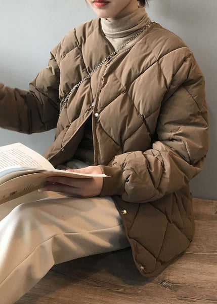 Stylish Khaki Pockets Fine Cotton Filled Parka Jacket Winter AF1075 HS-DJK240914