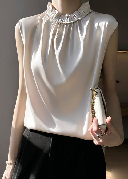 Champagne Solid Silk Tops Ruffled Summer TT1022 shopify