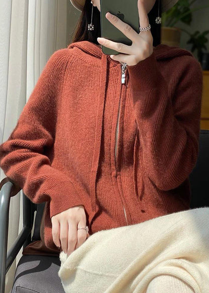 Elegant Pink Hooded Zip Up Wool Knit Coat Fall QX034 shopify