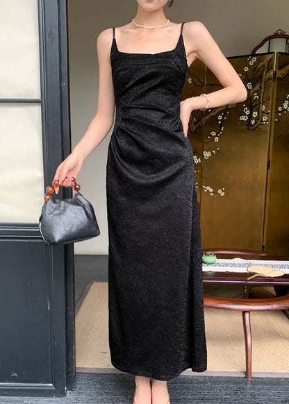 Boutique Black Slim Fit Silk Spaghetti Strap Dress Sleeveless EE048 shopify