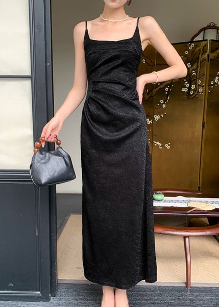 Boutique Black Slim Fit Silk Spaghetti Strap Dress Sleeveless EE058 shopify