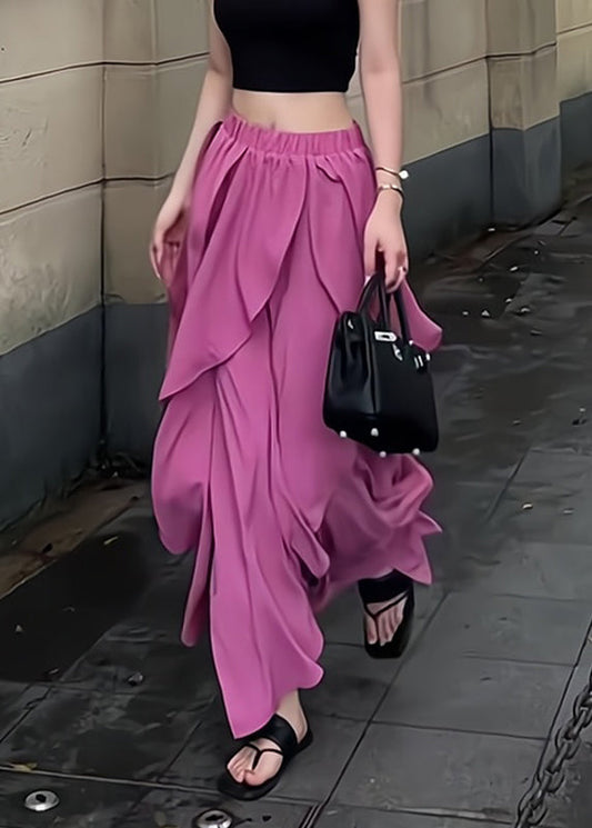 Patchwork Organic Ruffled Purple Summer Skirt Waist Elastic Maxi FashionChic