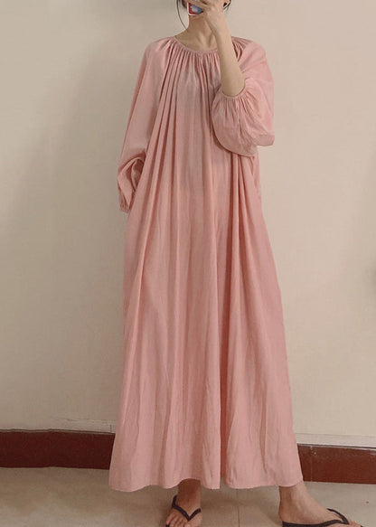 Women Pink Wrinkled Pockets Maxi Dress Long Sleeve TT1044 shopify