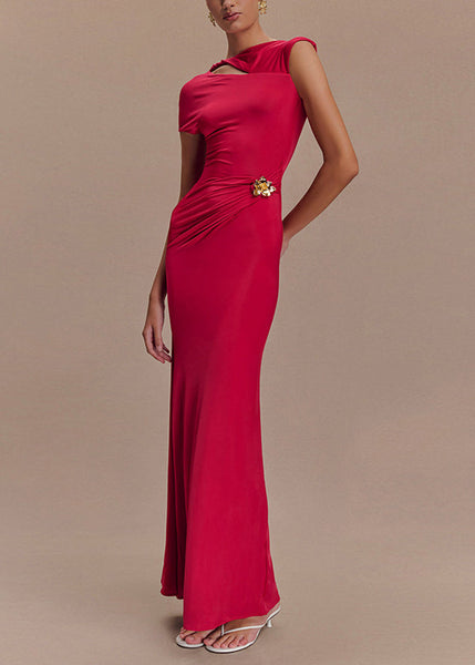 Fit Rose Summer Slim Original Dresses Backless Maxi Design Cotton FashionChic