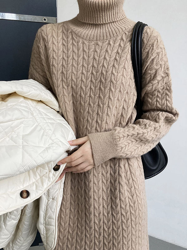 Casual Grey High-Neck Long Sleeve Twist Knit Dress AN1053 Genistyle Shop