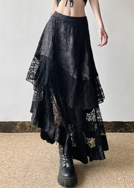 French Black Asymmetrical Lace Patchwork Skirt Summer QP029 OL-SKTS241001