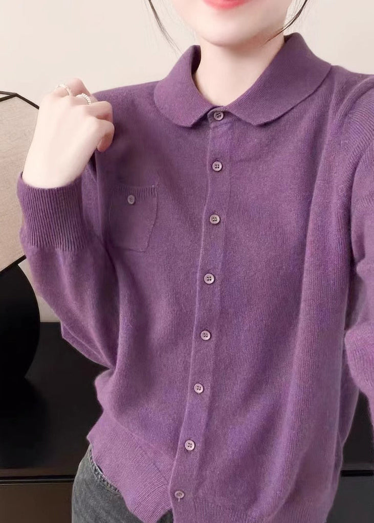 Women Purple Peter Pan Collar Button Knit Sweater Fall QX036 shopify