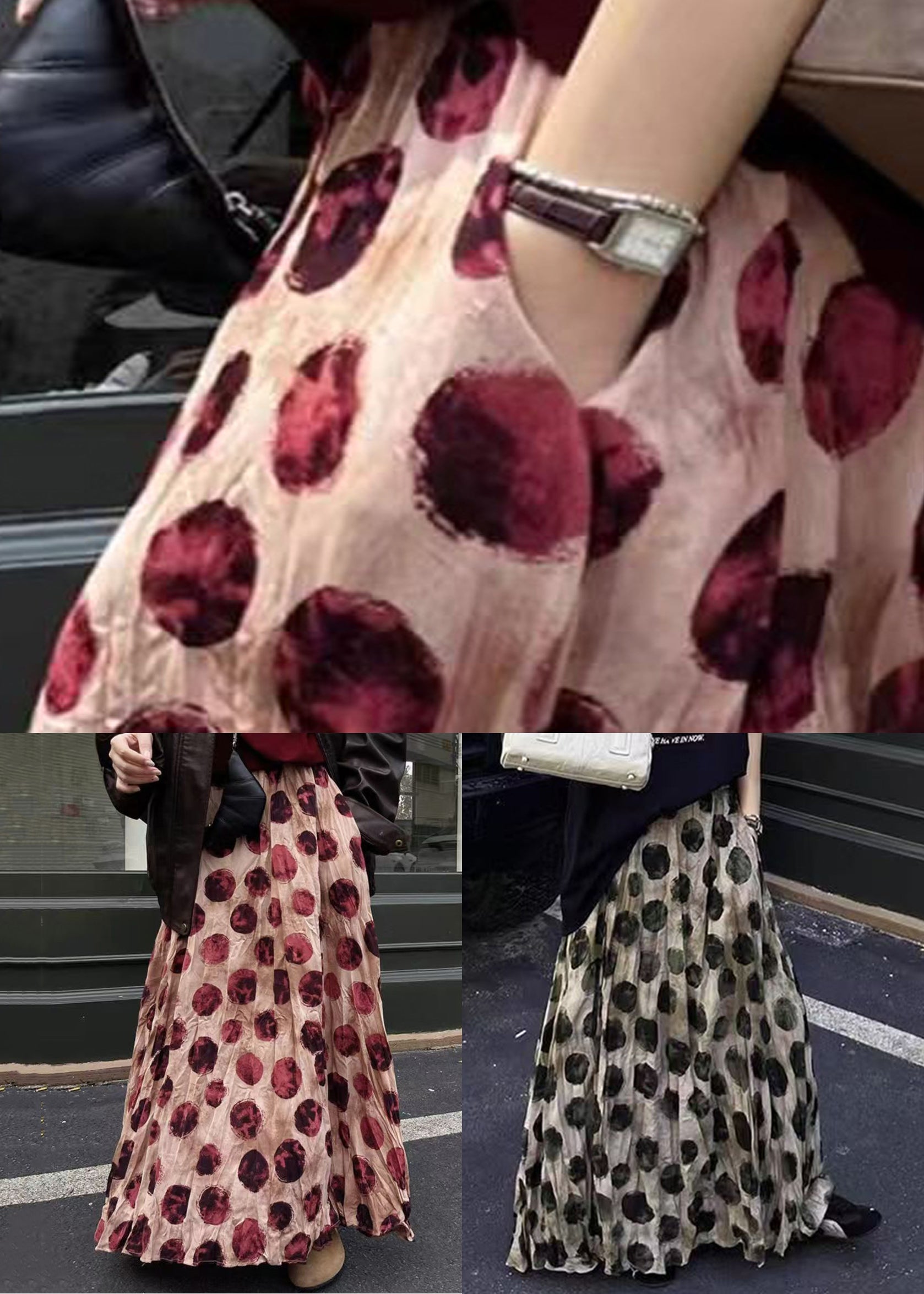 Waist Elastic Skirts Print Cotton Pink Summer FashionChic