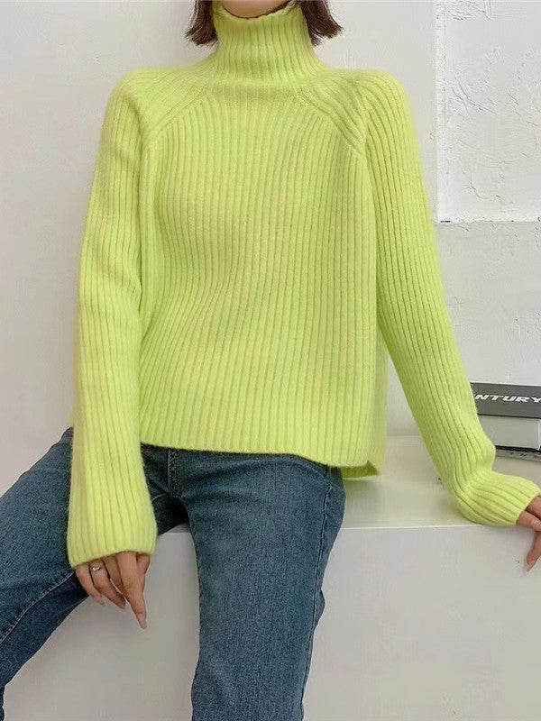 Casual Pink High-Neck Long Sleeve Knit Sweater AN1058 Genistyle Shop