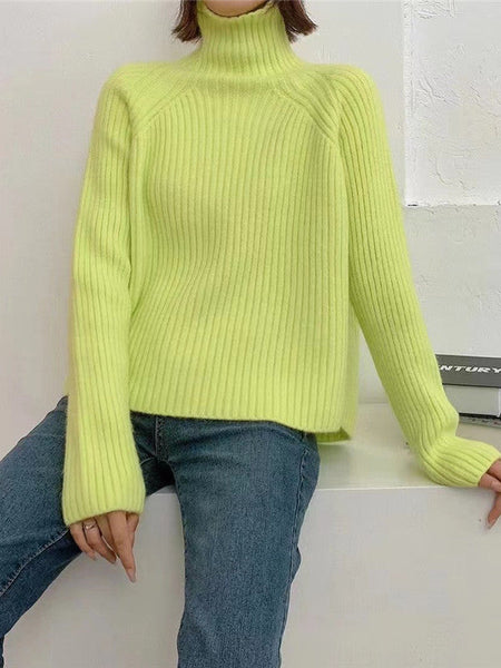 Casual Pink High-Neck Long Sleeve Knit Sweater AN1058 Genistyle Shop