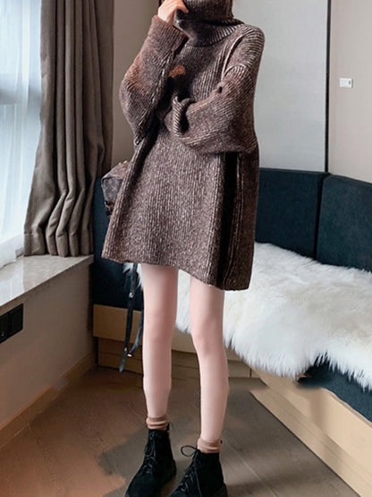 Design Loose Blue Contrast Color High-Neck Long Sleeve Sweater AN1054 Genistyle Shop