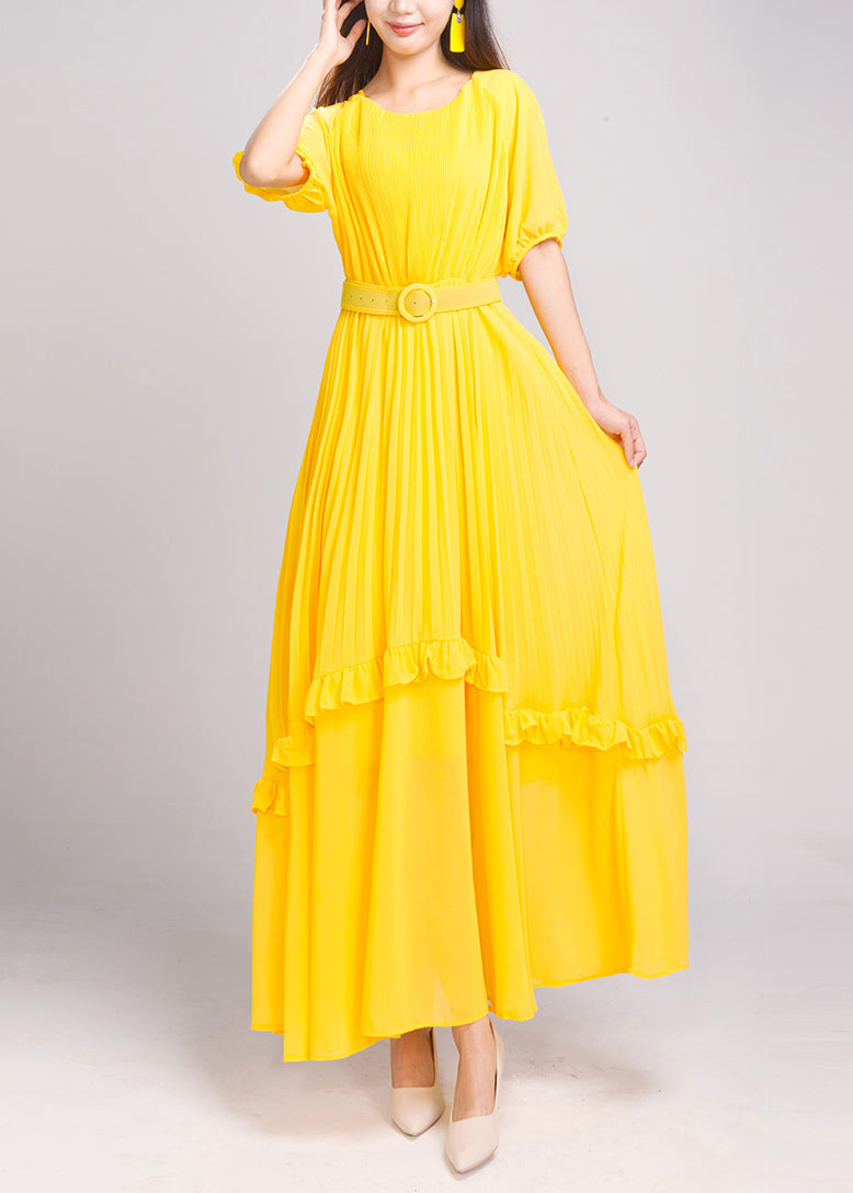 Natural Red Ruffled Patchwork Sashes Chiffon Long Dress Summer AO1047 JDML-SDL240909