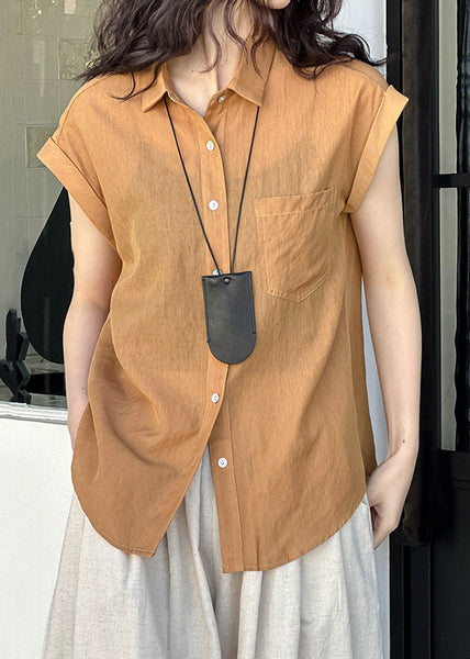 Elegant Orange Peter Pan Collar Button Silk Cotton Shirt Summer AF1024 HS-STP240914