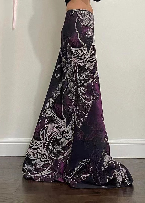 Purple Print Spring Bohemian Draping Line A Skirt FashionChic