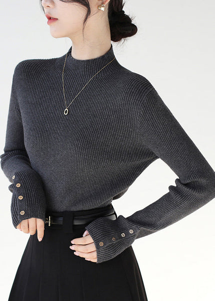 Classy Dark Grey Hign Neck Patchwork Knit Sweaters Winter RV038 ABC
