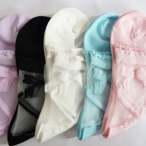 Strap Colors Socks Semi-Sheer 5 Pattern Bow FashionChic