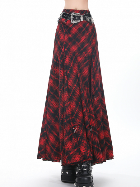 Waist Design High-low with Red Plaid Rock Belt Skirt Punk FashionChic