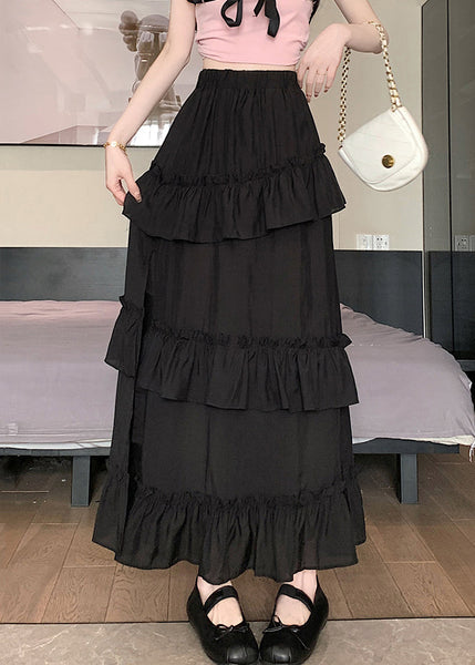 New Black Ruffled Elastic Waist Cotton Skirt Summer NN015 shopify