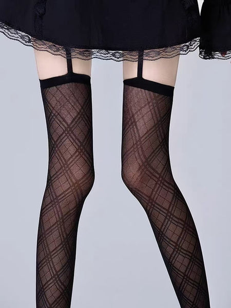 Diamond Suspender Black/White Pattern Stockings FashionChic