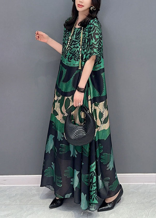 Bohemian black texture O Neck Pockets Print Patchwork Silk Long Dresses Summer TT1032 shopify