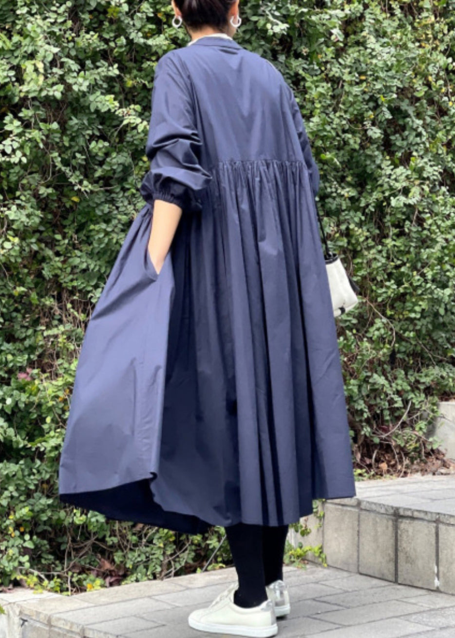 Grey Dress Classy Shirts Solid Cotton Wrinkled Spring FashionChic