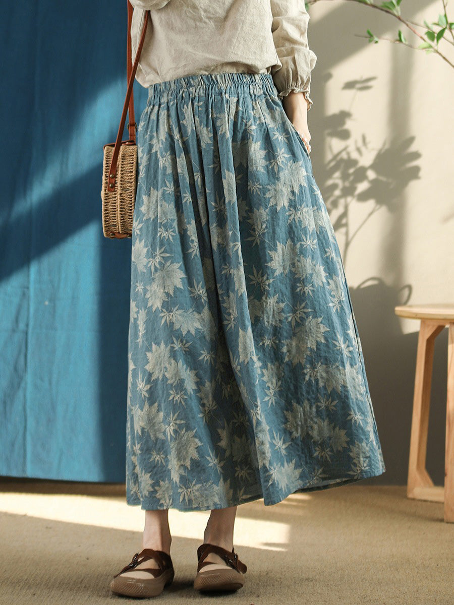 Plus Size Floral Vintage Elastic Waist Summer Loose Skirt RR1030 GKFS