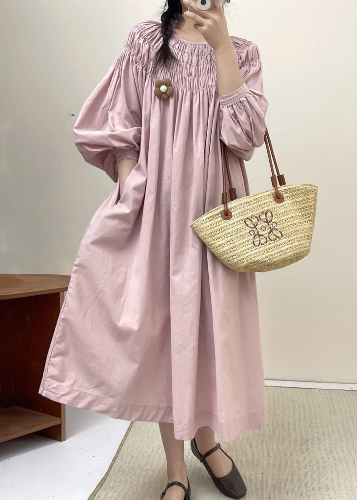 Loose Pink Wrinkled Pockets Cotton Dress Spring NN034 shopify