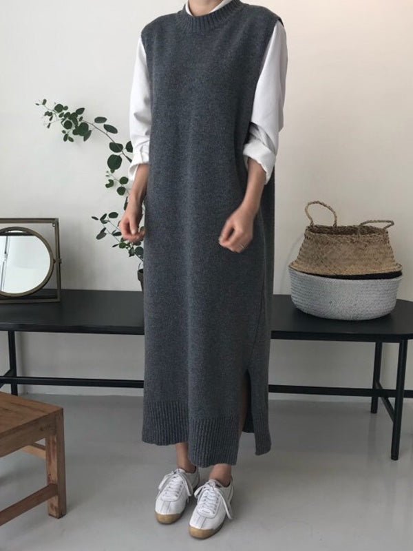 Urban Black Round-Neck Sleeveless Knit Dress QX017 shopify