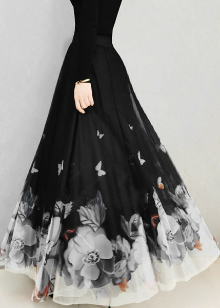 Italian Black Print Elastic Waist Tulle Skirt Spring RV009 ABC