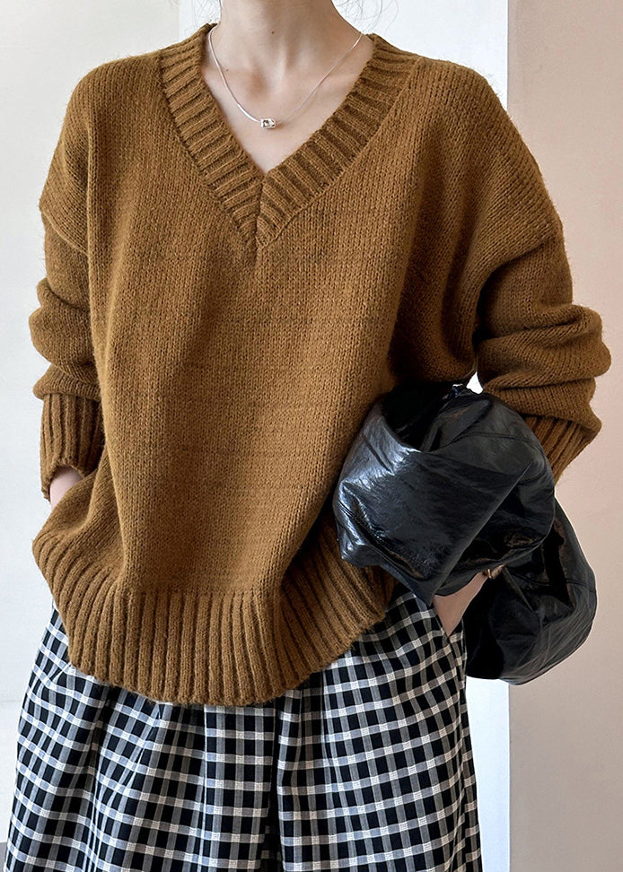 New Brown Hollow Out Cozy Cotton Knit Sweaters Long Sleeve AF1098 HS-NTP240914