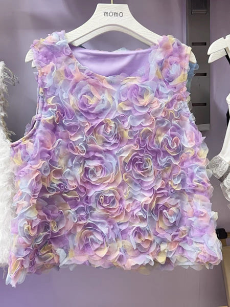 Fantasy Pink Round Neck Gradient Floral Sleeveless  AZ1008 Genistyle Shop