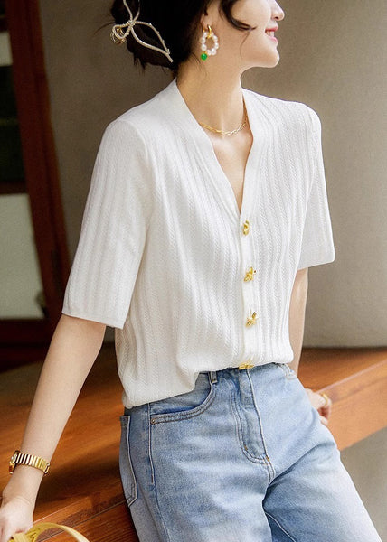 Neck Shirt Summer Knit Silm Black V Fit Style FashionChic