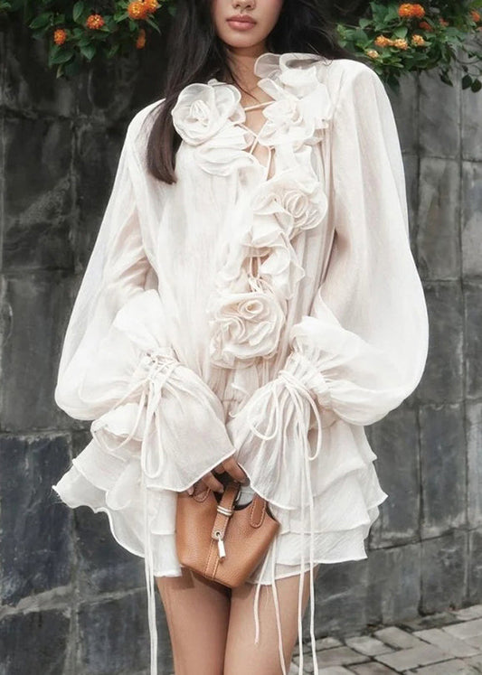 Three-Dimensional Flower Sleeve Ruffled Style Lantern Korean FashionChic
