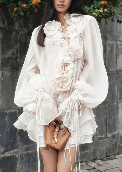 Three-Dimensional Flower Sleeve Ruffled Style Lantern Korean FashionChic