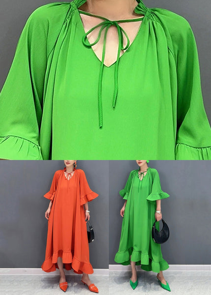 Art Orange V Neck Vacation Long Dresses Flare Sleeve AO1046 JDML-FDL240909