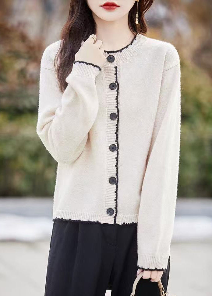 Classy Beige O Neck Button Wool Knit Cardigans Fall QX025 shopify