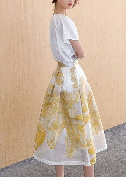 Women Yellow Wrinkled Patchwork Embroidered Tulle Skirt Summer AZ1038 shopify