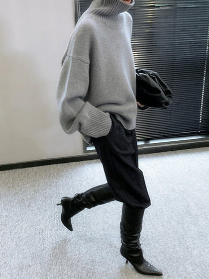 Casual Grey High-Neck Long Sleeve Sweater QX016 shopify