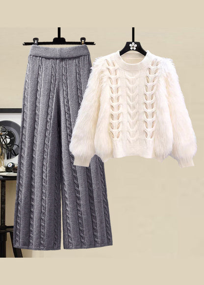 Style Apricot O Neck Sweaters And Skirts Knit Two Pieces Set Fall WV021 ABC