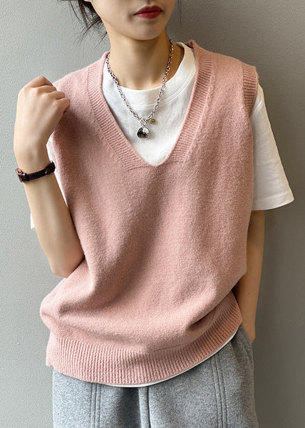 Simple Red V Neck Versatile Knit Vest Sleeveless WD023 HS-VTP241103