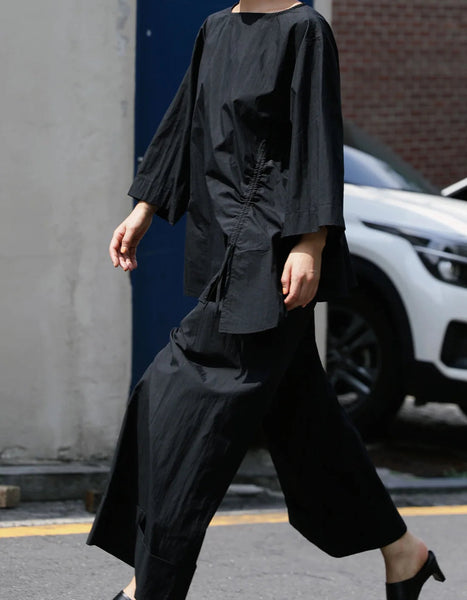 Elastic Organic Wide-Leg Waist Khaki Pants FashionChic