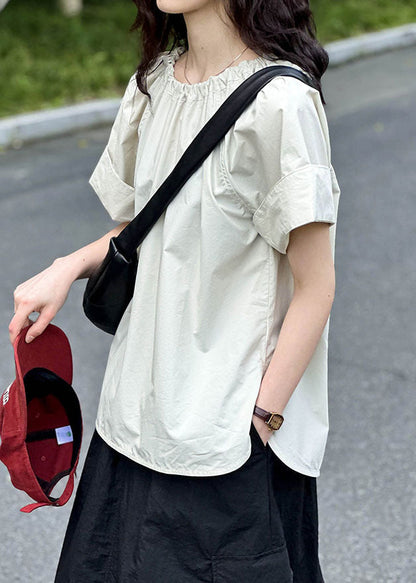Simple Apricot O Neck Side Open Cotton T Shirt Summer AF1065 HS-STP240914