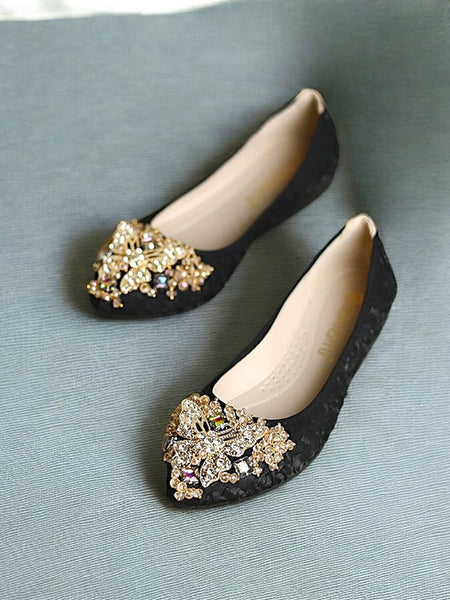Foldable Embroidered Women's Flats Ballet with Beaded FashionChic