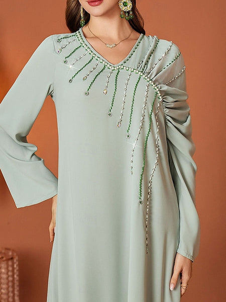 V the of Elegant Bride Dress Mother Floor Neck A-Line Length FashionChic