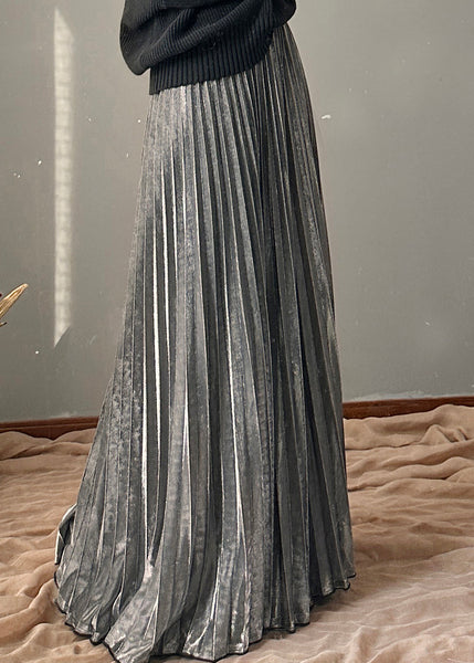 Elastic Casual Silvery Spring A Waist Line Skirt FashionChic