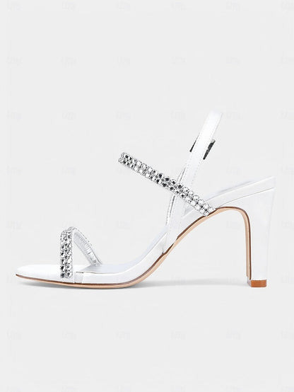 – Sandals Bridal White Women's Rhinestone Heel Block Prom FashionChic