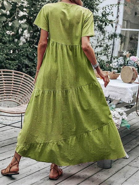 Women's Blue Sky Blue Green Summer Spring Maxi Dress Cotton